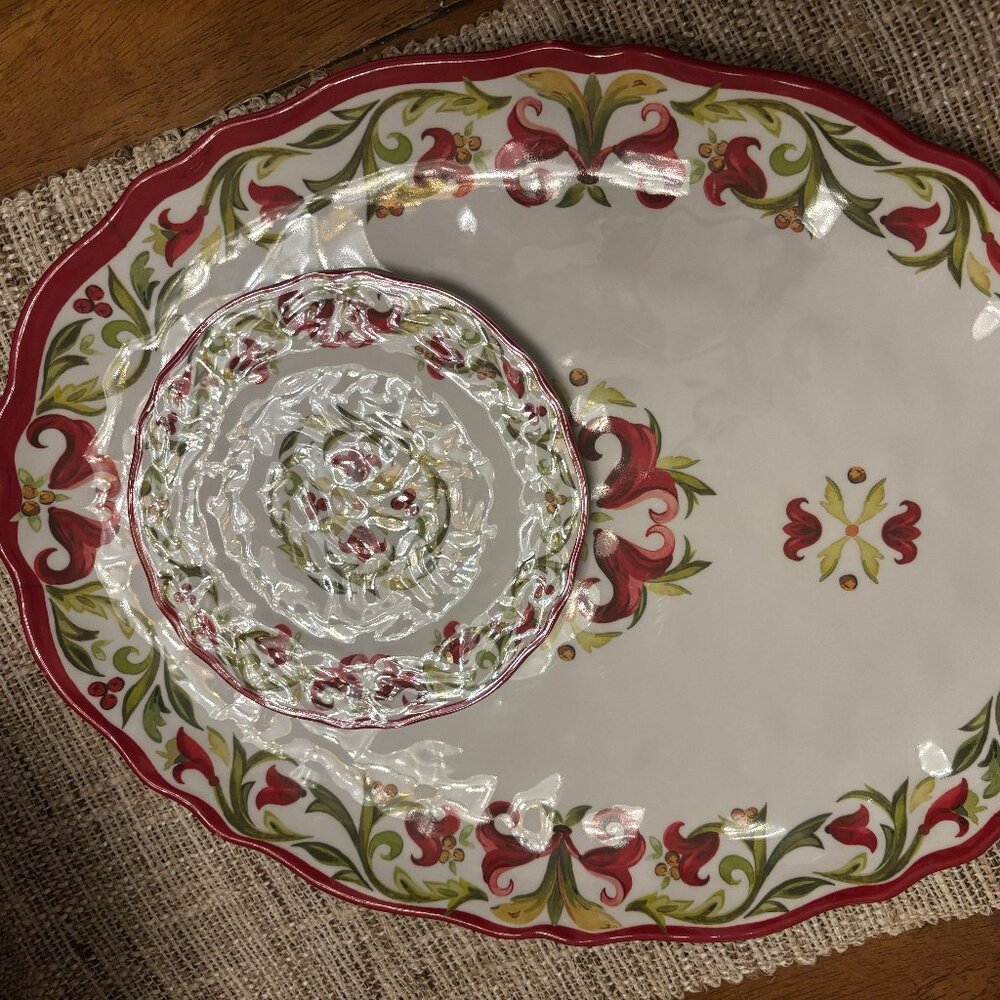 Le Cadeaux Vischio Appetizer Plates AND Vischio Melamine 16" Oval Platter